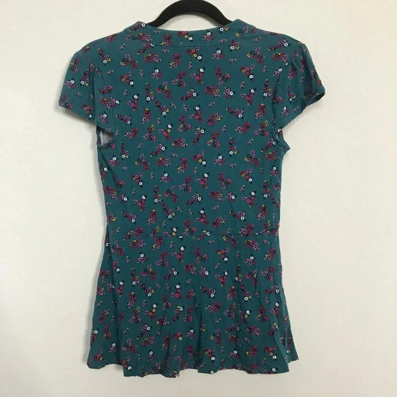 Modcloth Floral Teal Peplum Top - Picture 4 of 5